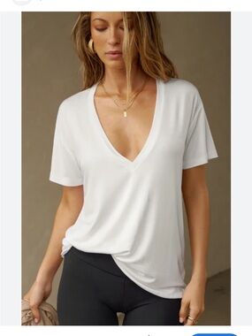 Anine Bing 100% silk sexy deep V cut tee